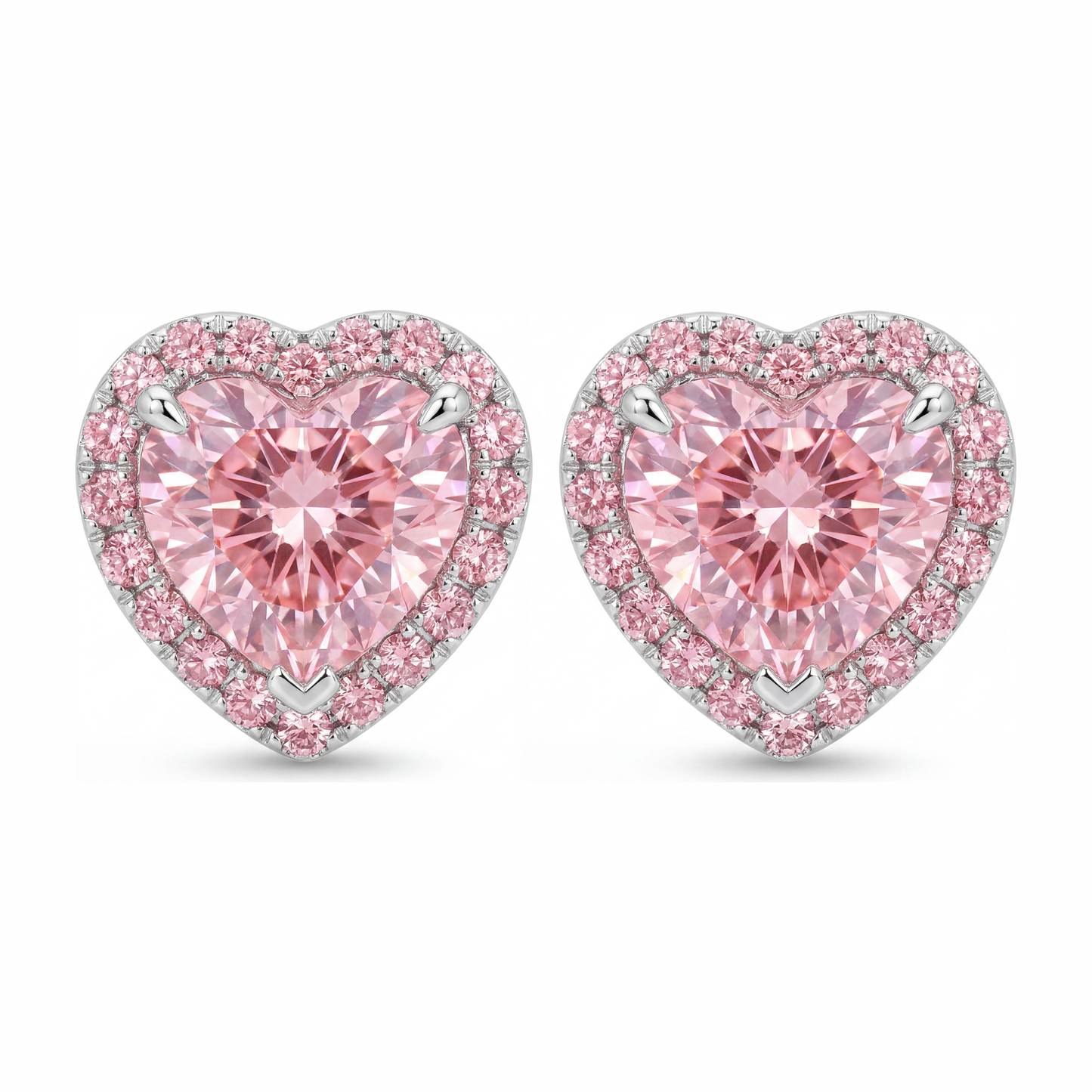 Orecchini Halo a cuore con diamanti rosa da laboratorio da 3,5 carati in Oro Bianco 14K