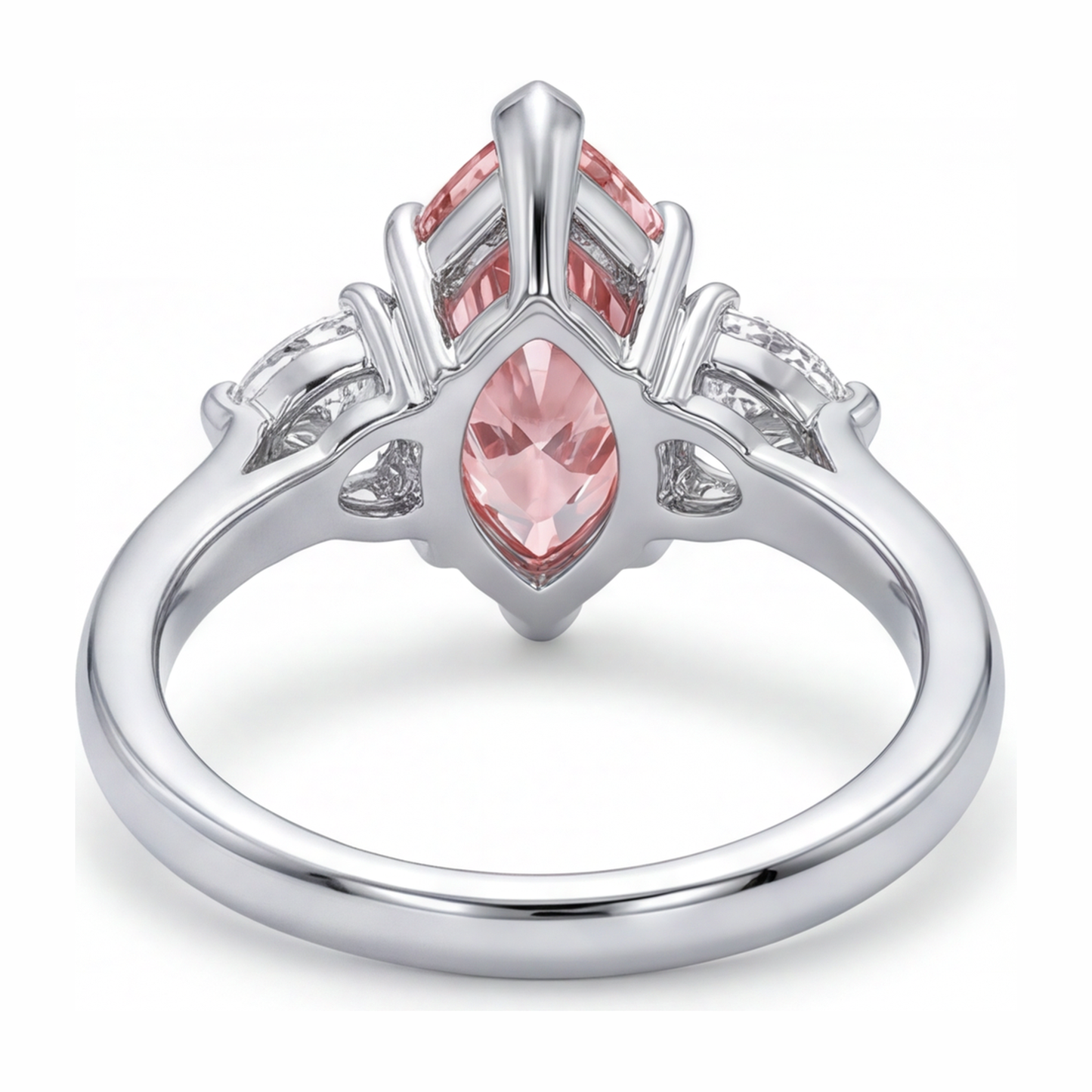 Anello a Tre Pietre con Diamante Rosa da Laboratorio Taglio Marquise da 3,5 Carati in Oro Bianco 14K