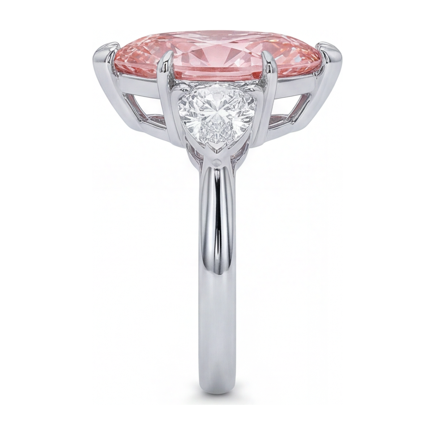 Anello a Tre Pietre con Diamante Rosa da Laboratorio Taglio Marquise da 3,5 Carati in Oro Bianco 14K