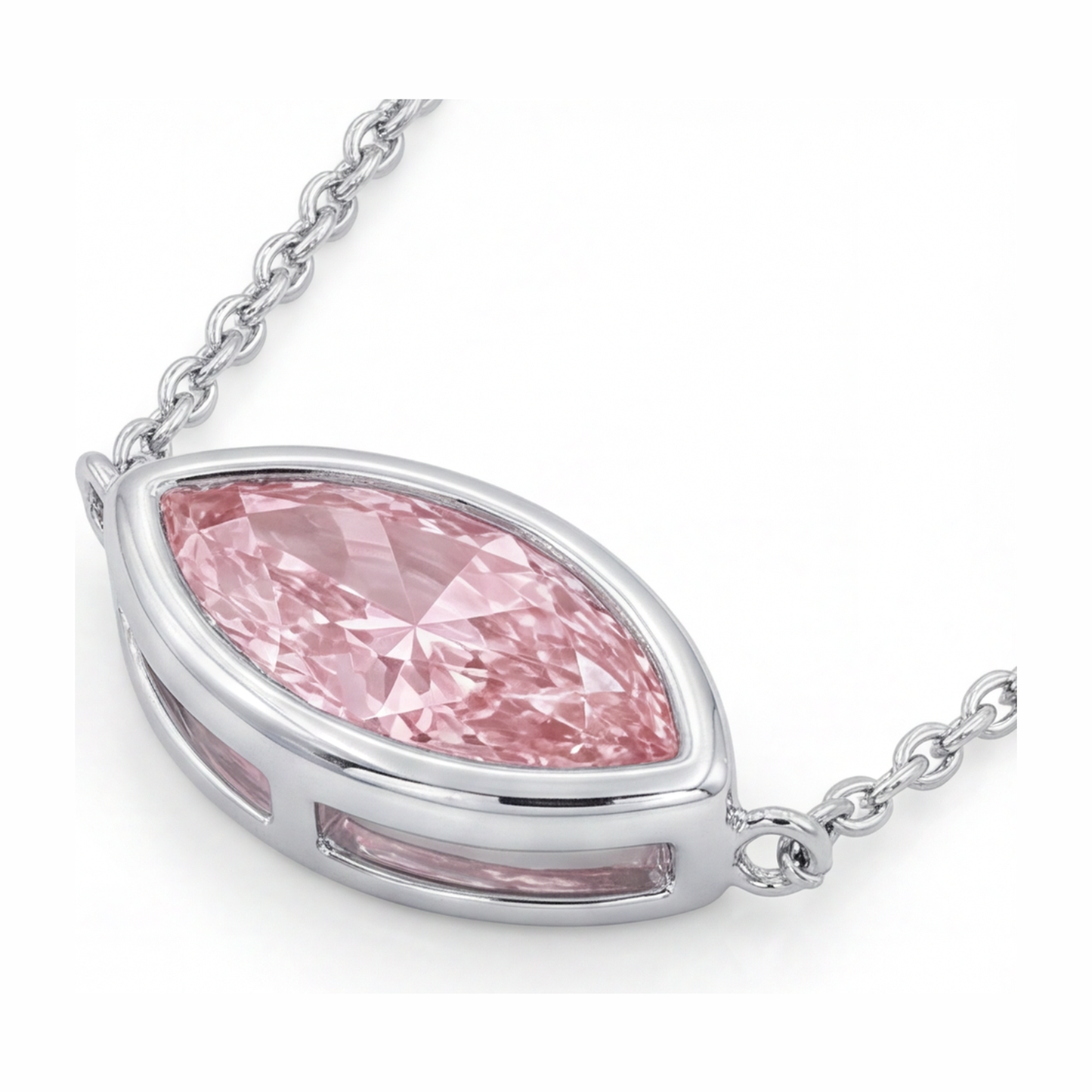 Collana con pendente a lunetta con diamante rosa marquise da laboratorio 3,5 carati in oro bianco 14K