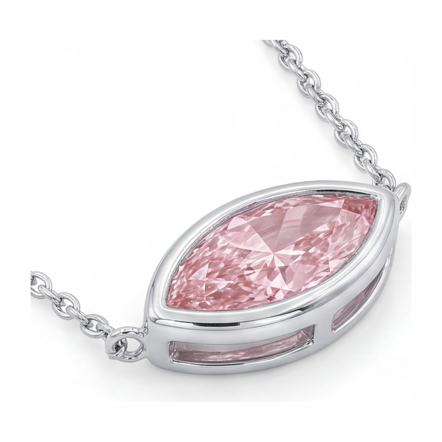 Collana con pendente a lunetta con diamante rosa marquise da laboratorio 3,5 carati in oro bianco 14K
