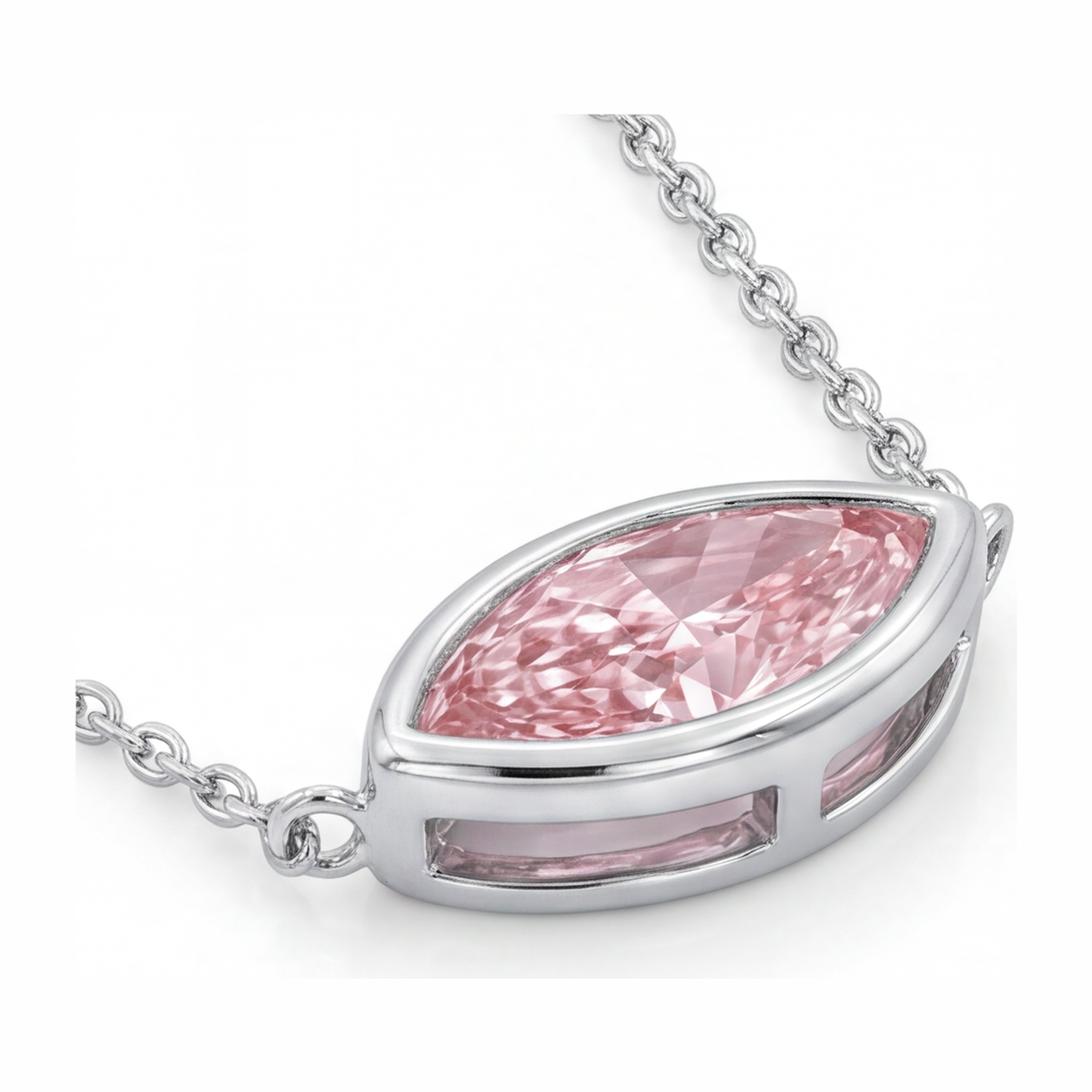 Collana con pendente a lunetta con diamante rosa marquise da laboratorio 3,5 carati in oro bianco 14K