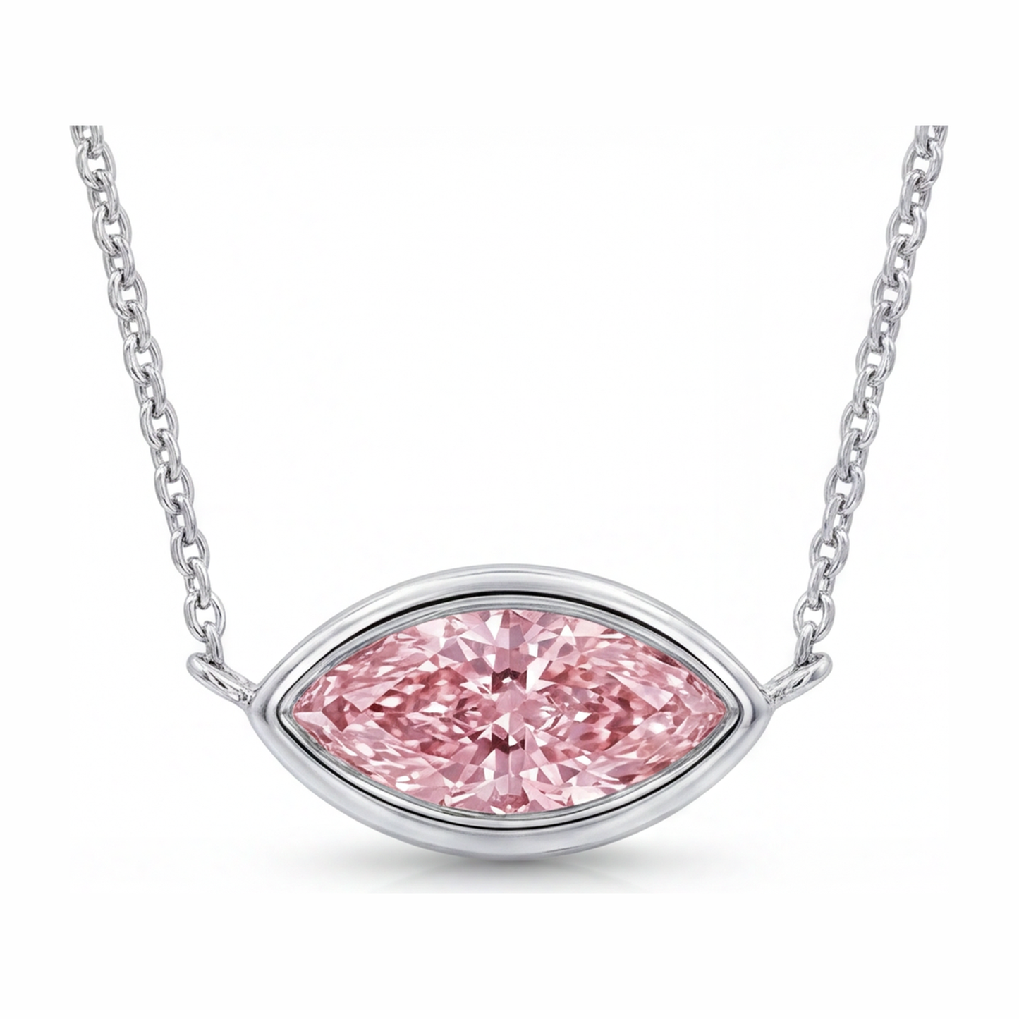 Collana con pendente a lunetta con diamante rosa marquise da laboratorio 3,5 carati in oro bianco 14K
