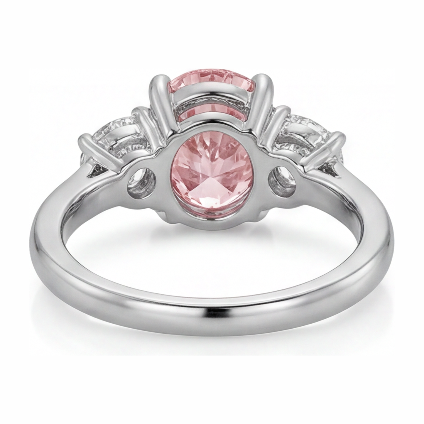 Anello a Tre Pietre con Diamante Rosa da Laboratorio Ovale da 3,5 Carati in Oro Bianco 14K