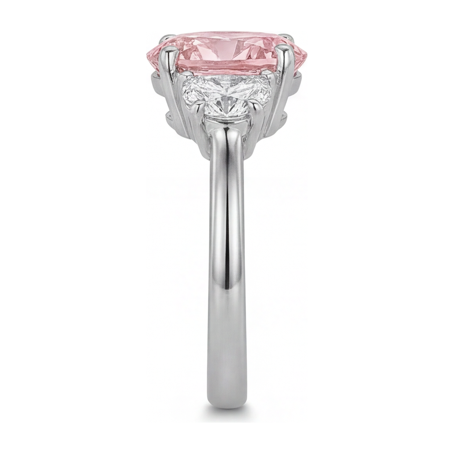 Anello a Tre Pietre con Diamante Rosa da Laboratorio Ovale da 3,5 Carati in Oro Bianco 14K
