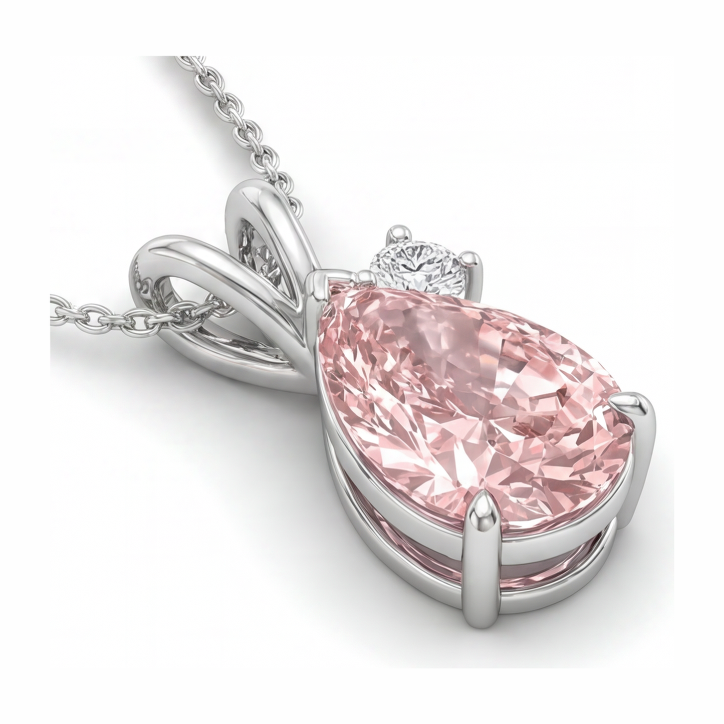 Collana con pendente bypass con diamante rosa da laboratorio a goccia da 3,5 carati in oro bianco 14K
