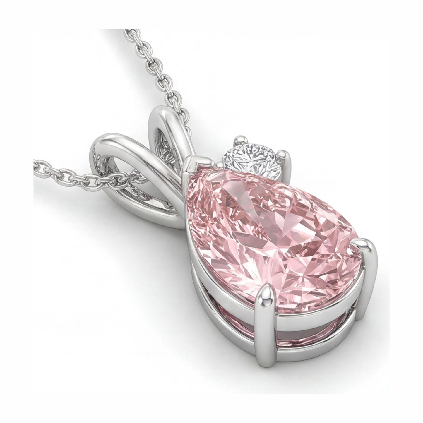 Collana con pendente bypass con diamante rosa da laboratorio a goccia da 3,5 carati in oro bianco 14K