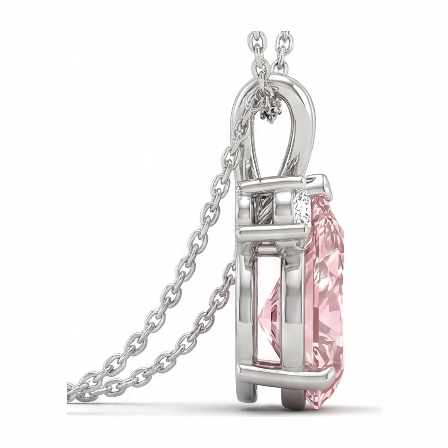 Collana con pendente bypass con diamante rosa da laboratorio a goccia da 3,5 carati in oro bianco 14K