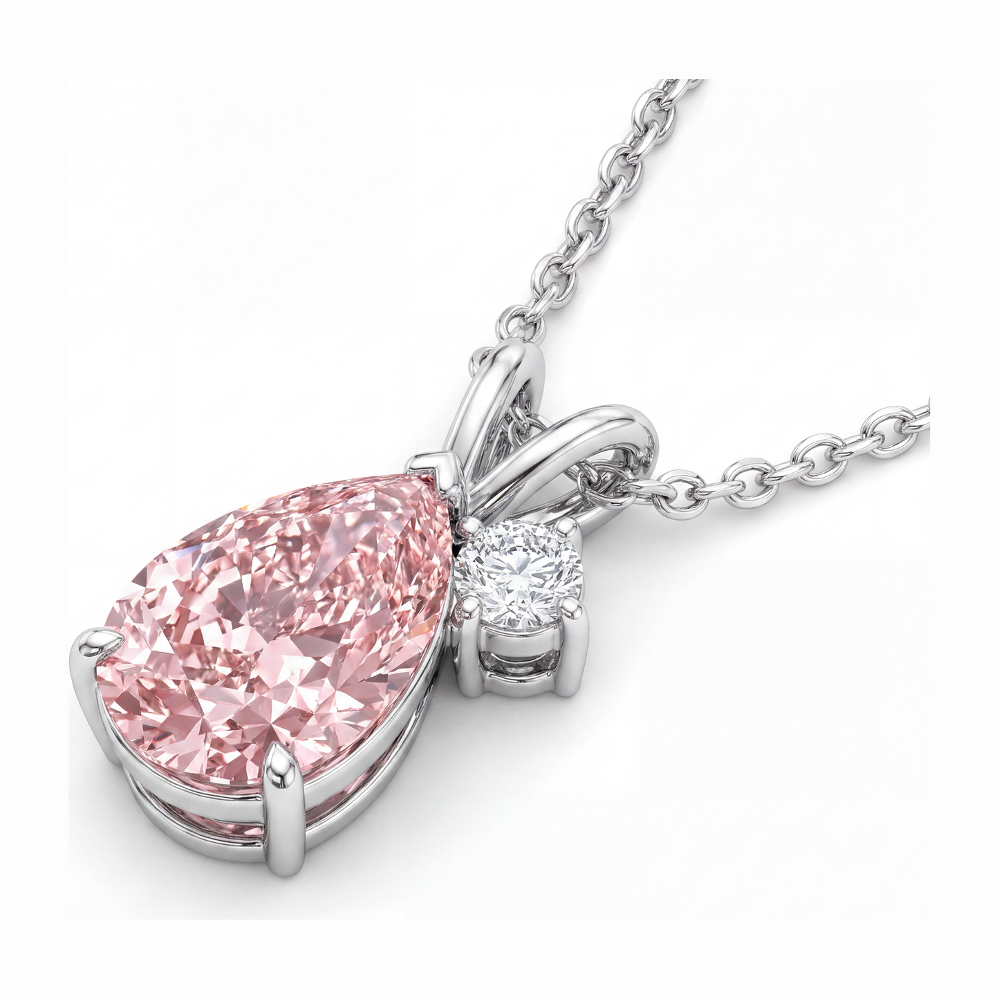 Collana con pendente bypass con diamante rosa da laboratorio a goccia da 3,5 carati in oro bianco 14K
