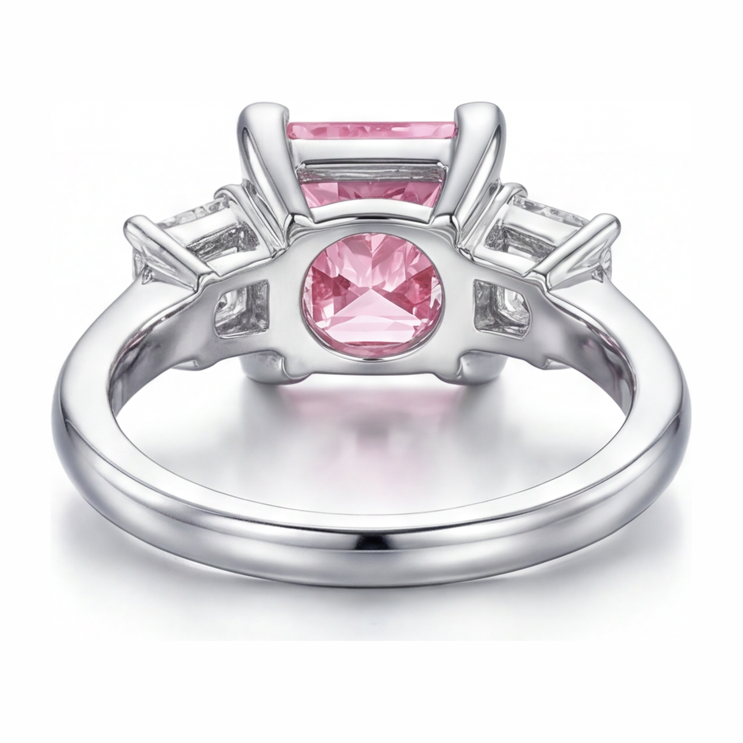 Anello a tre pietre con diamante rosa da laboratorio da 3,5 carati taglio princess in Oro Bianco 14K