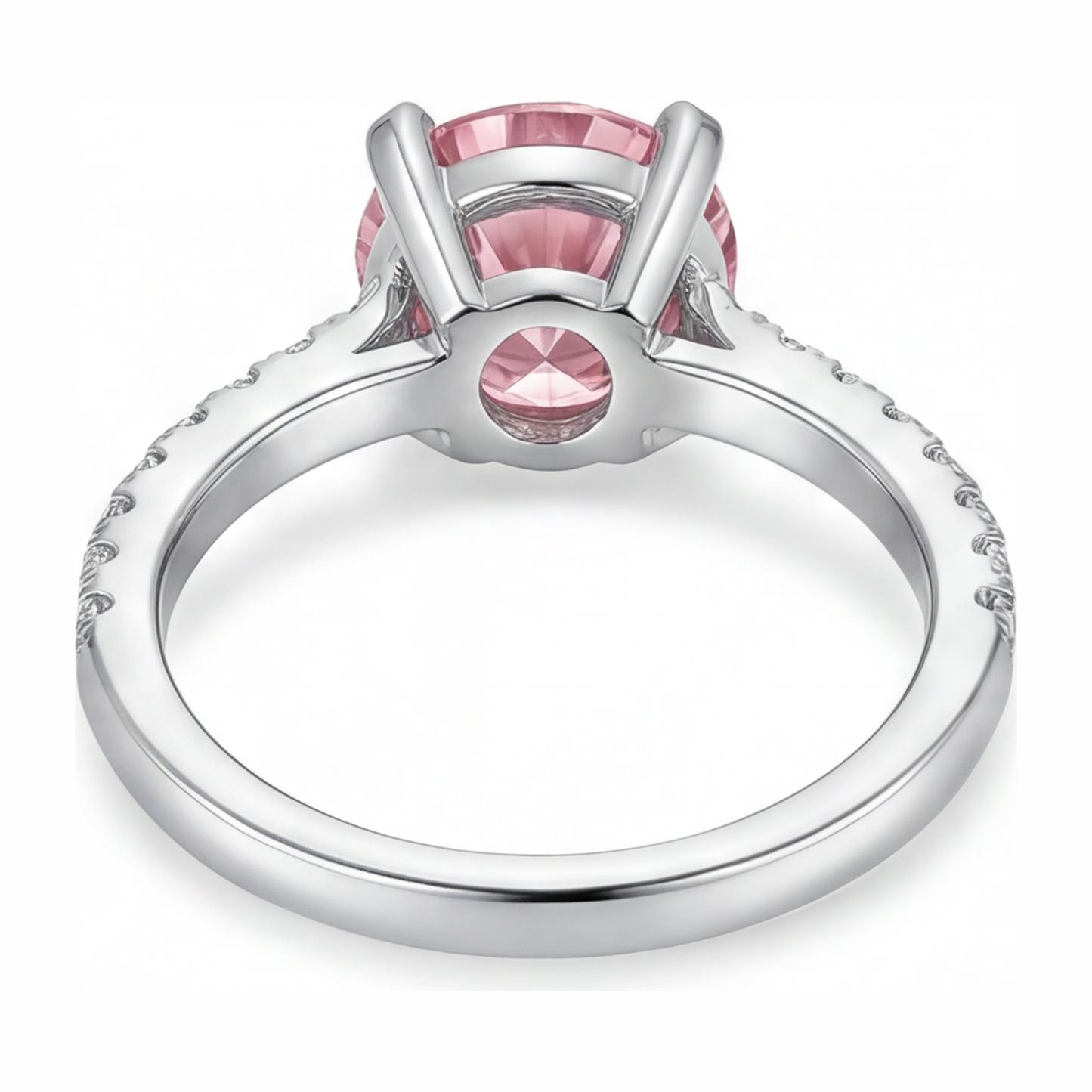 Anello di Fidanzamento con Diamante Rosa da Laboratorio da 3,5 Carati Taglio Rotondo Pavé Cattedrale in Oro Bianco 14K