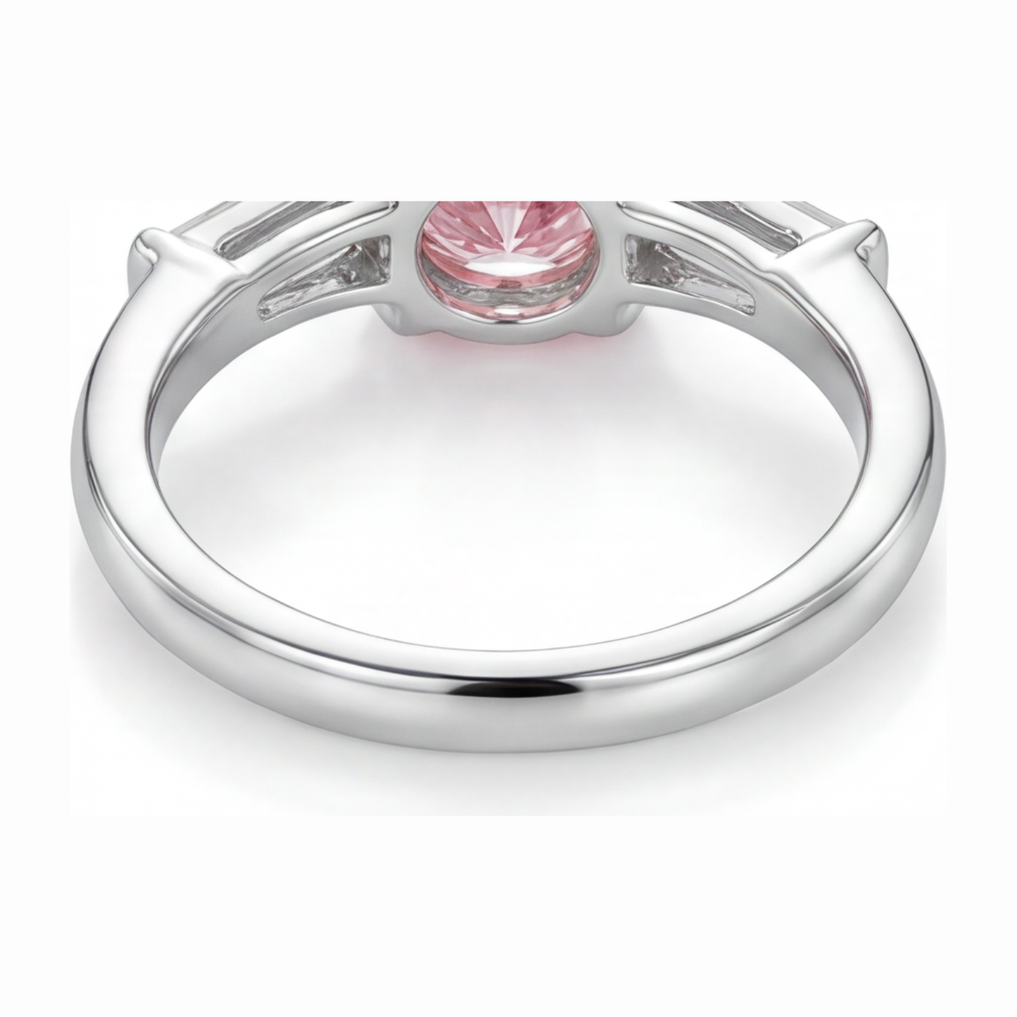 Anello a tre pietre con diamante rosa da laboratorio taglio rotondo da 3,5 carati in oro bianco 14K