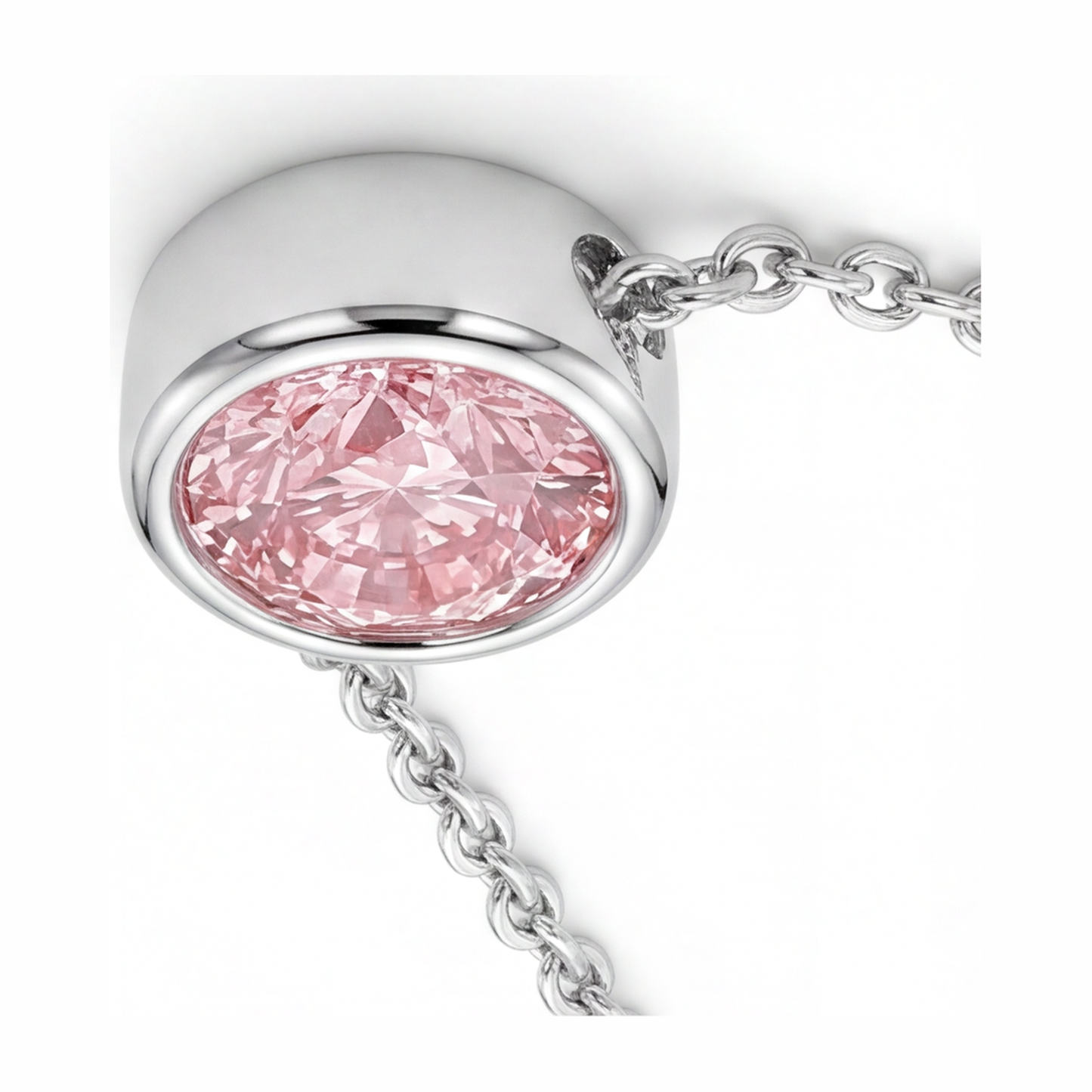 Collana con ciondolo a lunetta con diamante rosa rotondo da 3,5 carati da laboratorio in Oro Bianco 14 carati