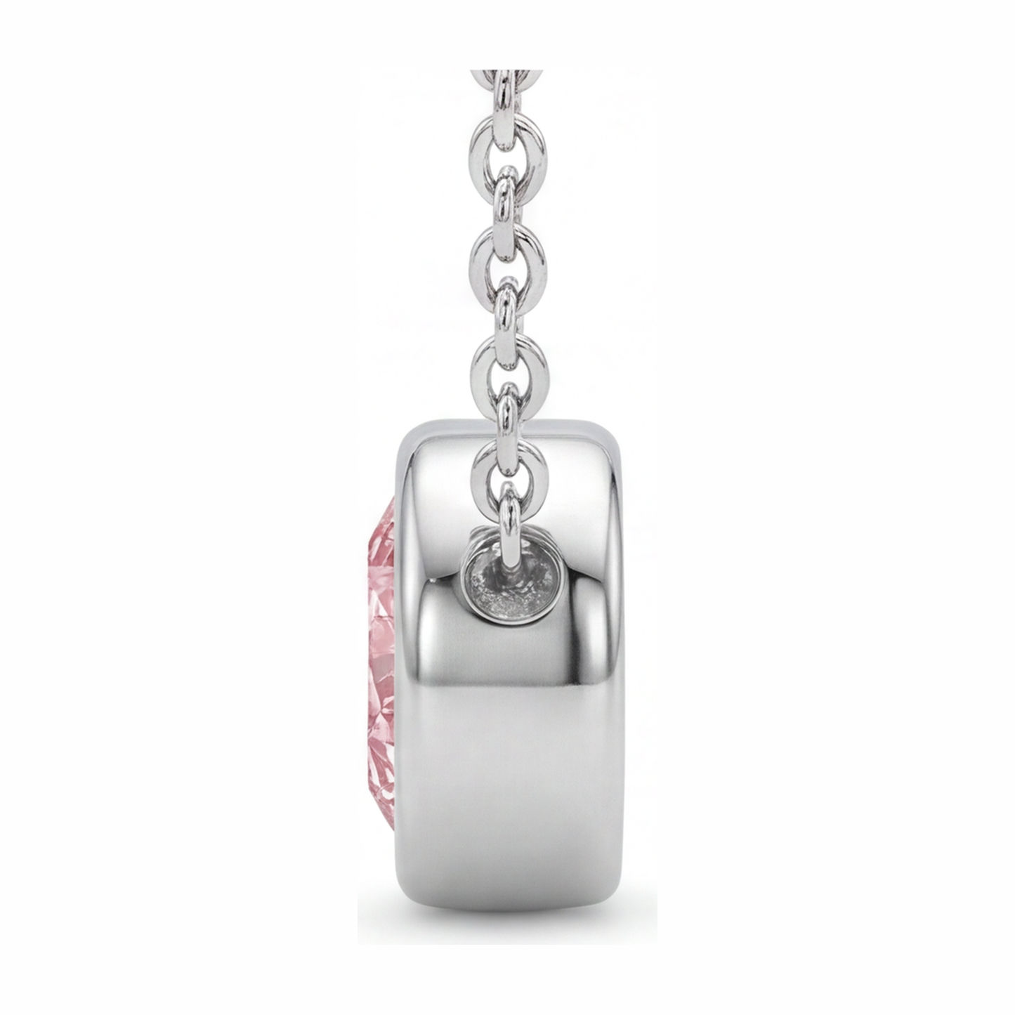 Collana con ciondolo a lunetta con diamante rosa rotondo da 3,5 carati da laboratorio in Oro Bianco 14 carati