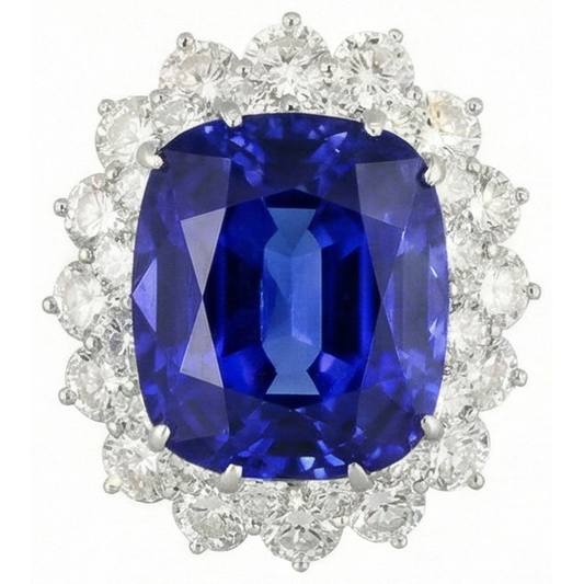 3.50 Carati Cuscino Tanzanite E Anello Di Diamanti in Oro Bianco 14k