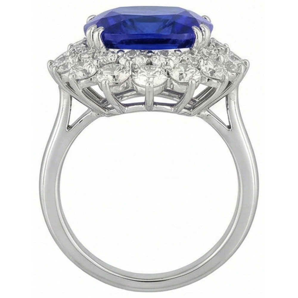 3.50 Carati Cuscino Tanzanite E Anello Di Diamanti in Oro Bianco 14k