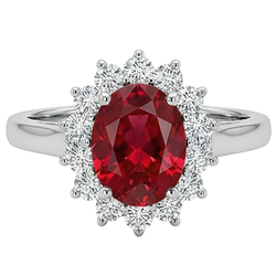 3.50 Carati Rubino Con Diamanti Naturali Autentici ( non creati in laboratorio ) Fiore Halo Anello Oro Bianco 14K