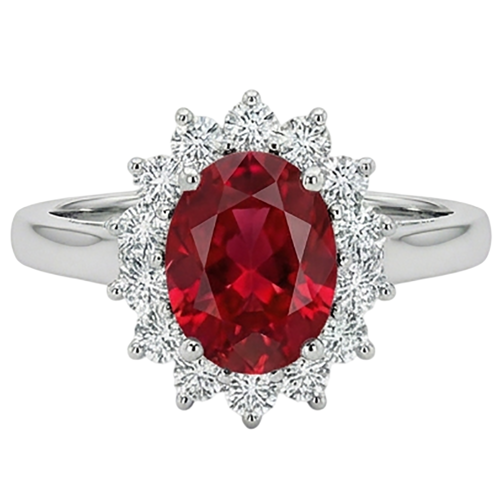3.50 Carati Rubino Con Diamanti Naturali Autentici ( non creati in laboratorio ) Fiore Halo Anello Oro Bianco 14K