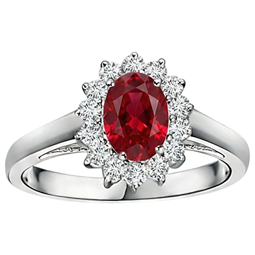3.50 Carati Rubino Con Diamanti Naturali Autentici ( non creati in laboratorio ) Fiore Halo Anello Oro Bianco 14K