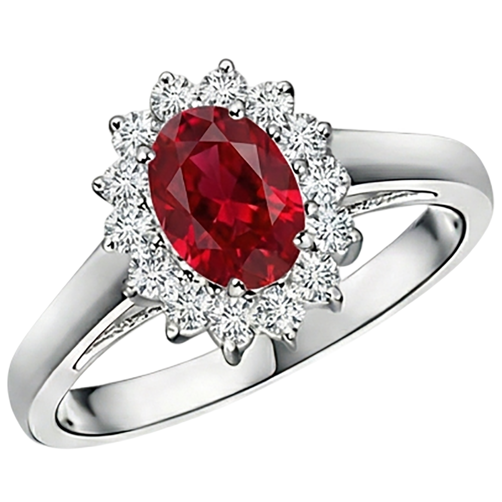 3.50 Carati Rubino Con Diamanti Naturali Autentici ( non creati in laboratorio ) Fiore Halo Anello Oro Bianco 14K