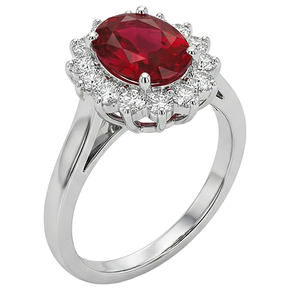 3.50 Carati Rubino Con Diamanti Naturali Autentici ( non creati in laboratorio ) Fiore Halo Anello Oro Bianco 14K