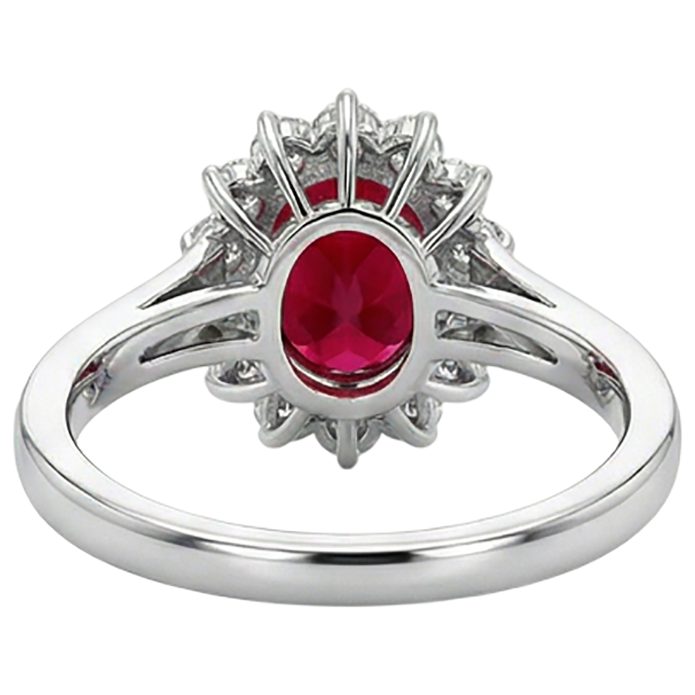 3.50 Carati Rubino Con Diamanti Naturali Autentici ( non creati in laboratorio ) Fiore Halo Anello Oro Bianco 14K