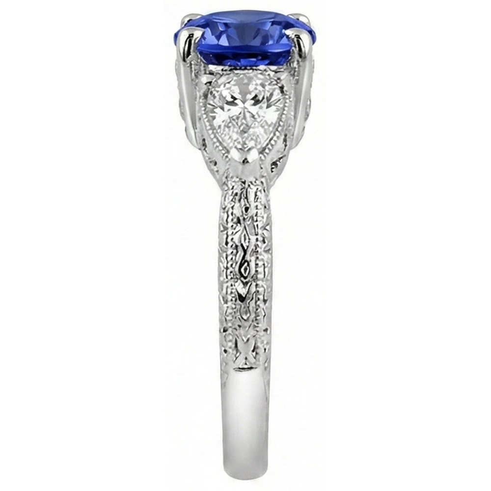 3.50 carati anello rotondo tanzanite e trilioni di diamanti gioielli in 3 pietre