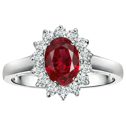 3.50 carati rosso rubino ovale con diamante anello nuziale oro bianco 14k