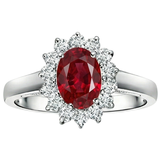 3.50 carati rosso rubino ovale con diamante anello nuziale oro bianco 14k