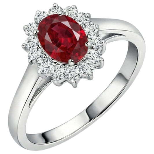 3.50 carati rosso rubino ovale con diamante anello nuziale oro bianco 14k