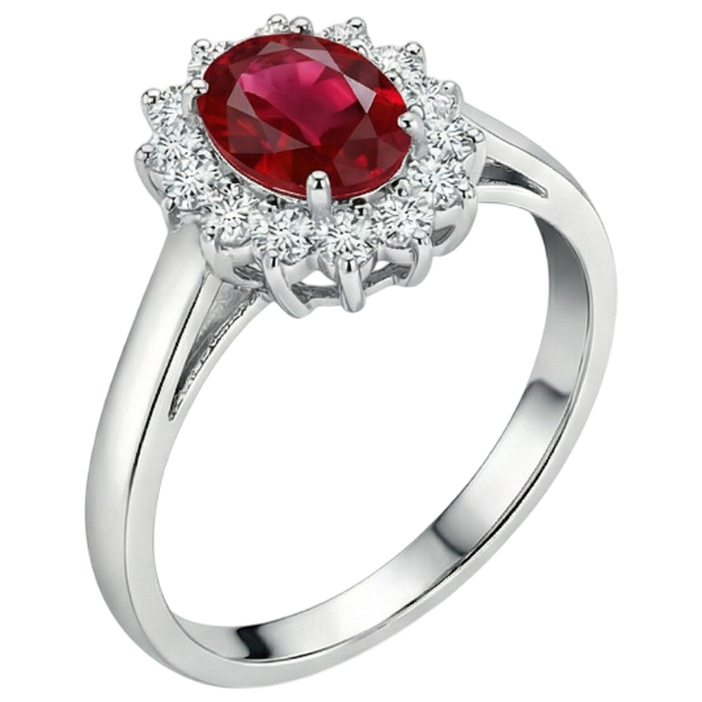 3.50 carati rosso rubino ovale con diamante anello nuziale oro bianco 14k