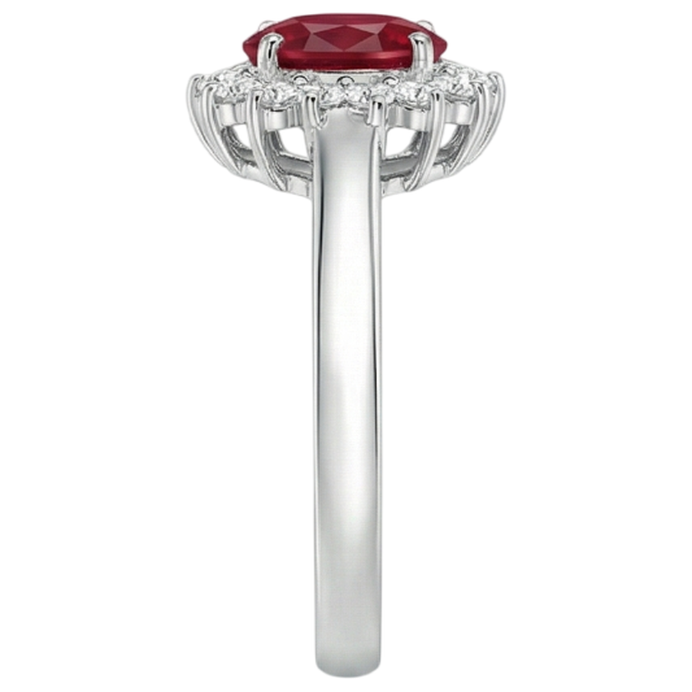 3.50 carati rosso rubino ovale con diamante anello nuziale oro bianco 14k