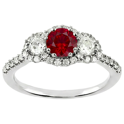 3.50 carati rotondo rosso rubino diamante 3 pietre stile anello oro bianco 14K