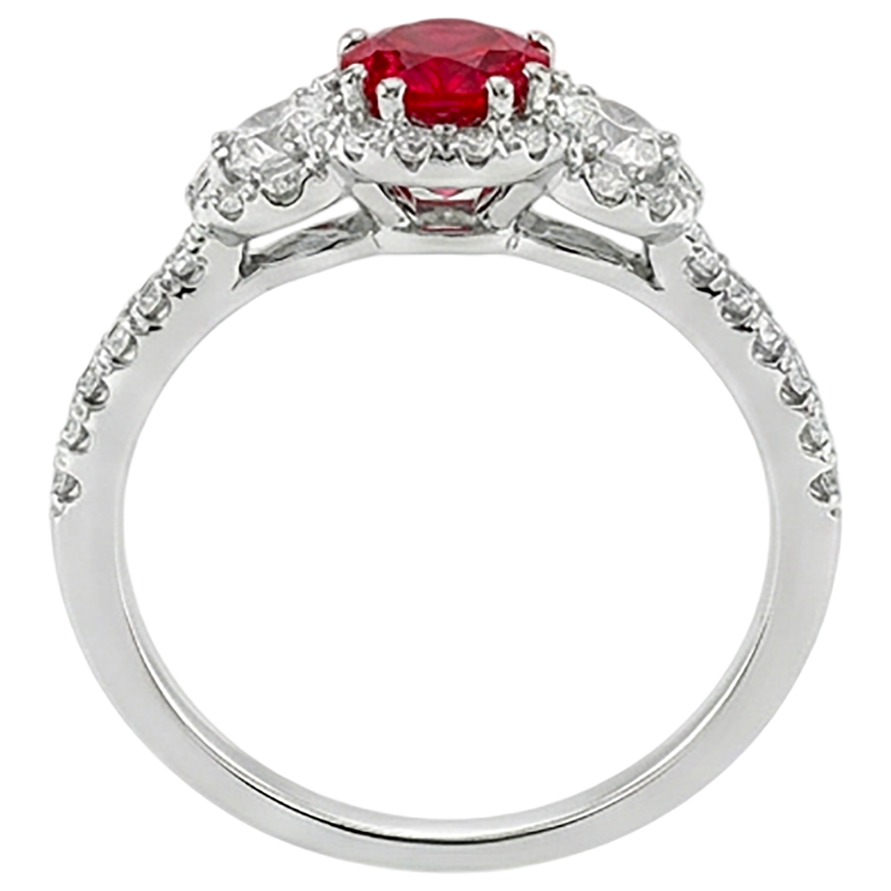 3.50 carati rotondo rosso rubino diamante 3 pietre stile anello oro bianco 14K