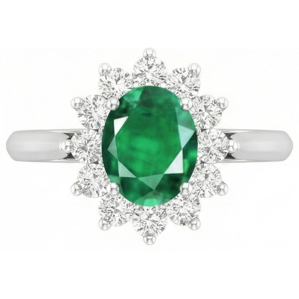 3.50 carati verde smeraldo con diamanti Halo Anello in oro bianco 14K