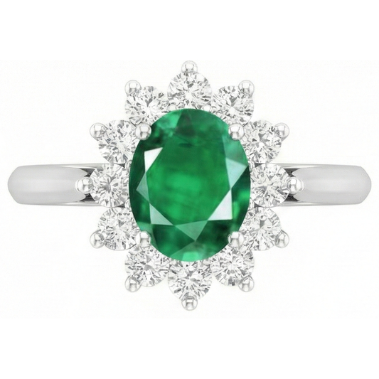 3.50 carati verde smeraldo con diamanti Halo Anello in oro bianco 14K