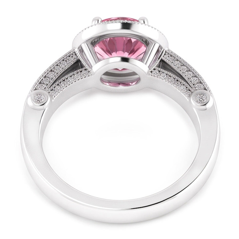 3.71 carati Halo rosa zaffiro solitario con accenti anello di fidanzamento