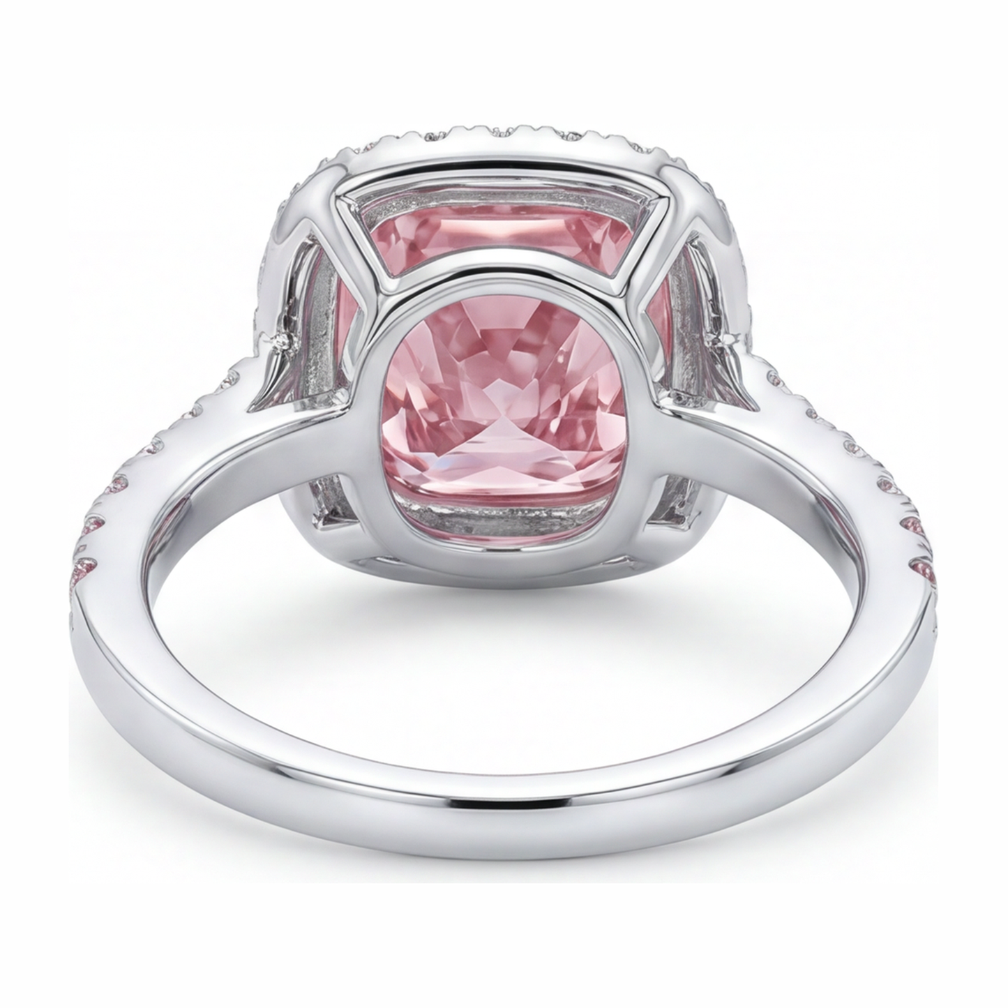 Anello Halo con Diamante Rosa da Laboratorio Taglio Cuscino da 3,75 Carati in Oro Bianco 14K
