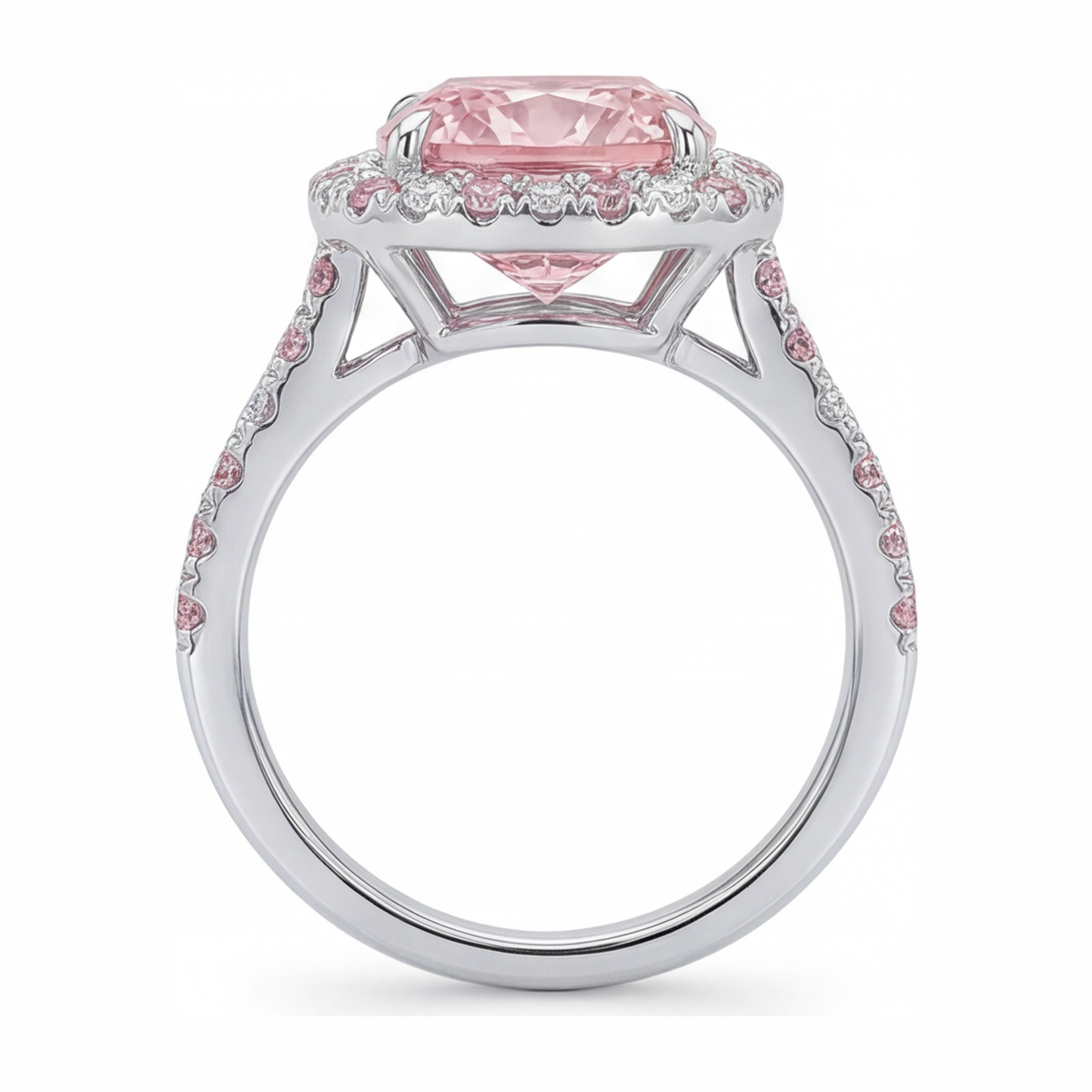 Anello Halo con Diamante Rosa da Laboratorio Taglio Cuscino da 3,75 Carati in Oro Bianco 14K