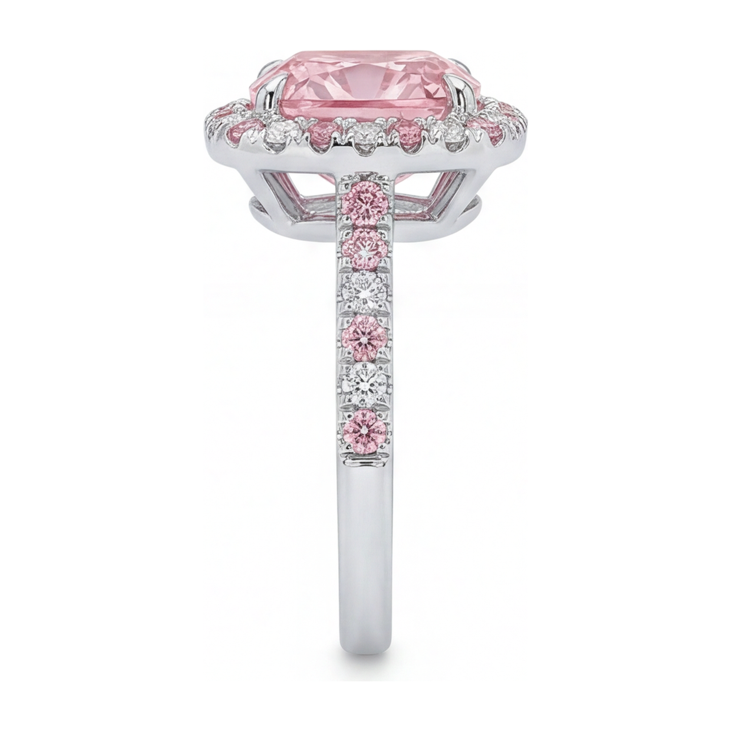Anello Halo con Diamante Rosa da Laboratorio Taglio Cuscino da 3,75 Carati in Oro Bianco 14K