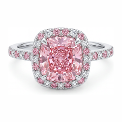 Anello Halo con Diamante Rosa da Laboratorio Taglio Cuscino da 3,75 Carati in Oro Bianco 14K