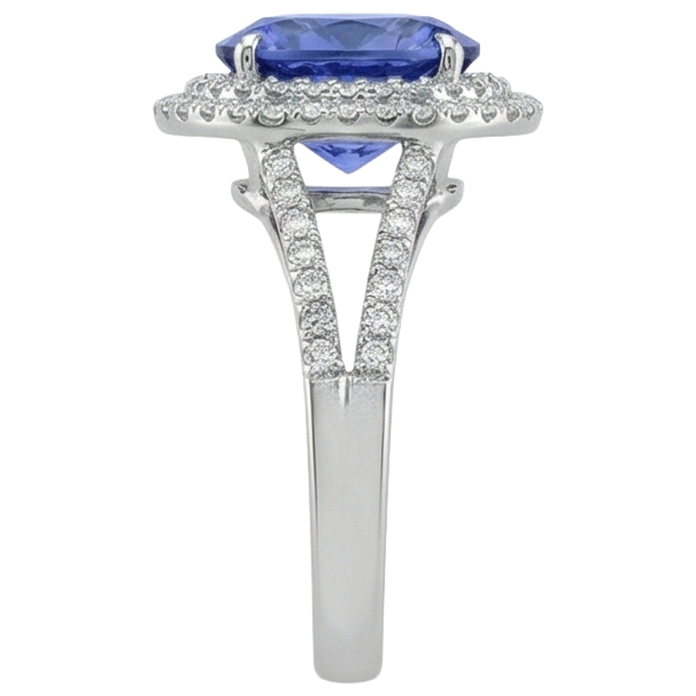 vero round tanzanite 3.80carati fede eternity su bianco