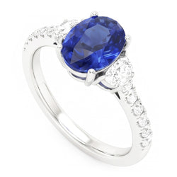 3 Anello Stile Pietra Ovale Blu Zaffiro 6.75 Carati Autentico Oro Bianco