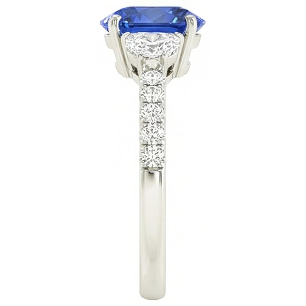 3 Anello Stile Pietra Ovale Blu Zaffiro 6.75 Carati Autentico Oro Bianco