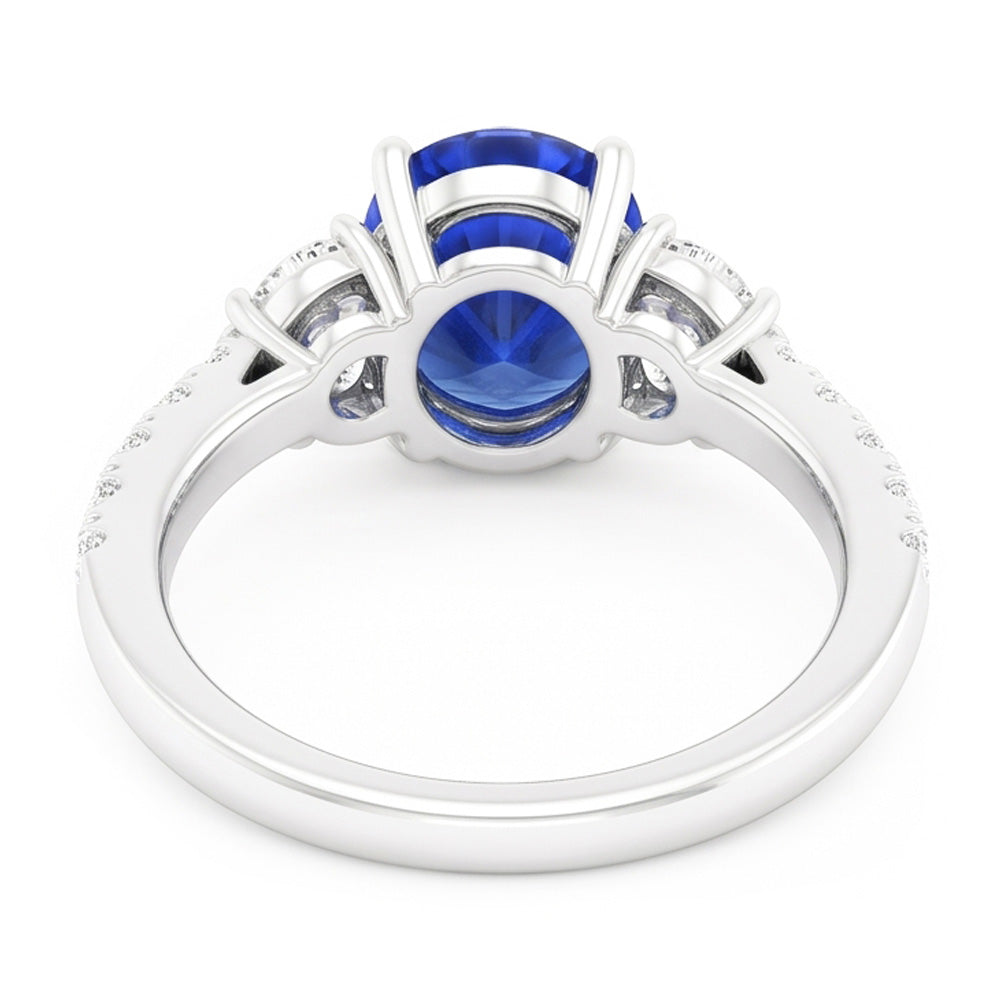 3 Anello Stile Pietra Ovale Blu Zaffiro 6.75 Carati Autentico Oro Bianco