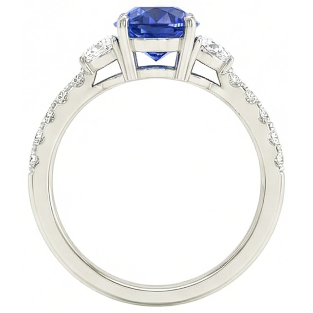 3 Anello Stile Pietra Ovale Blu Zaffiro 6.75 Carati Autentico Oro Bianco
