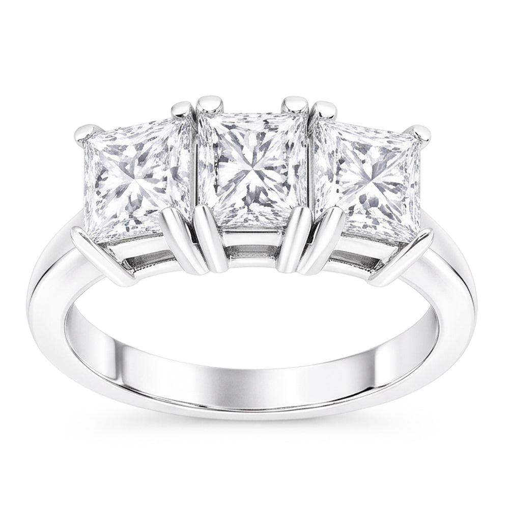 3 Carati Princess Naturale Diamonds Anello Di Fidanzamento Con Tre Pietre In Oro Bianco 14K