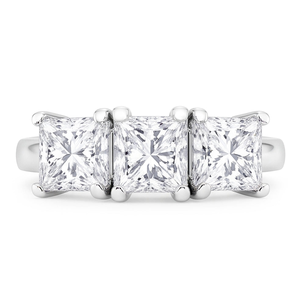 3 Carati Princess Naturale Diamonds Anello Di Fidanzamento Con Tre Pietre In Oro Bianco 14K