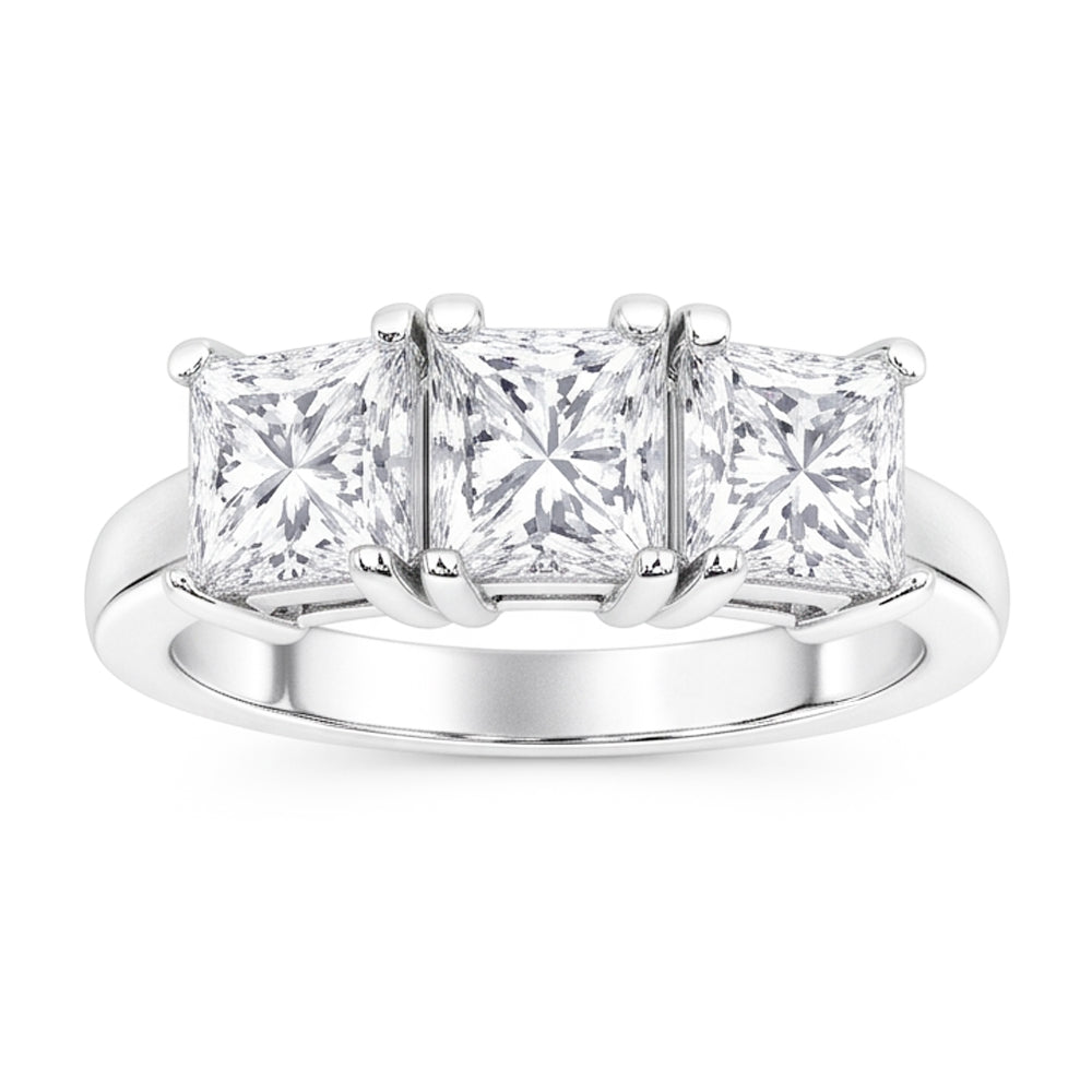 3 Carati Princess Naturale Diamonds Anello Di Fidanzamento Con Tre Pietre In Oro Bianco 14K