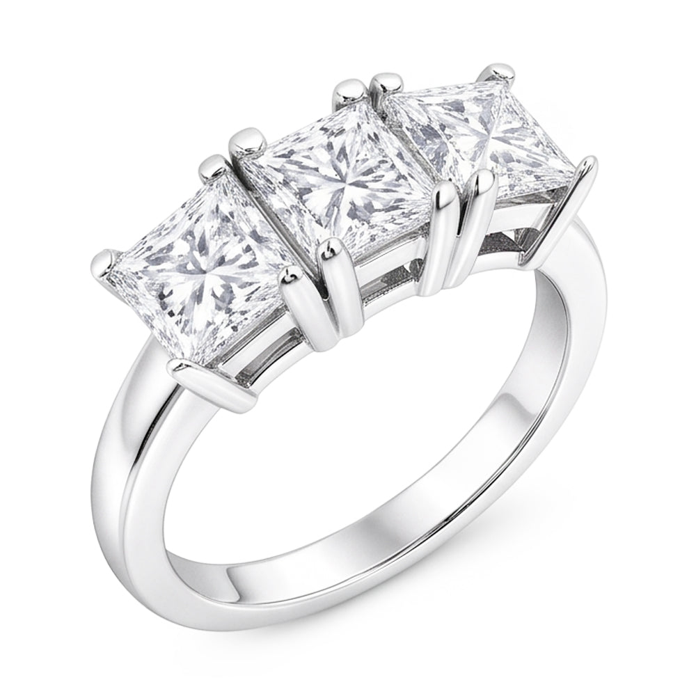 3 Carati Princess Naturale Diamonds Anello Di Fidanzamento Con Tre Pietre In Oro Bianco 14K